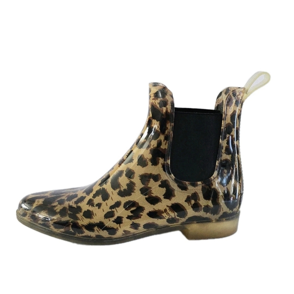 J. Crew women's chelsea cheetah casual fashion rain boots 1" heel size 9